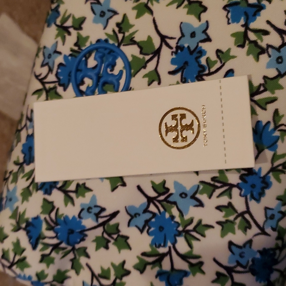 Tory birch large makeup bag new sold out gorgeous blue white leather dust cover - Picture 3 of 12